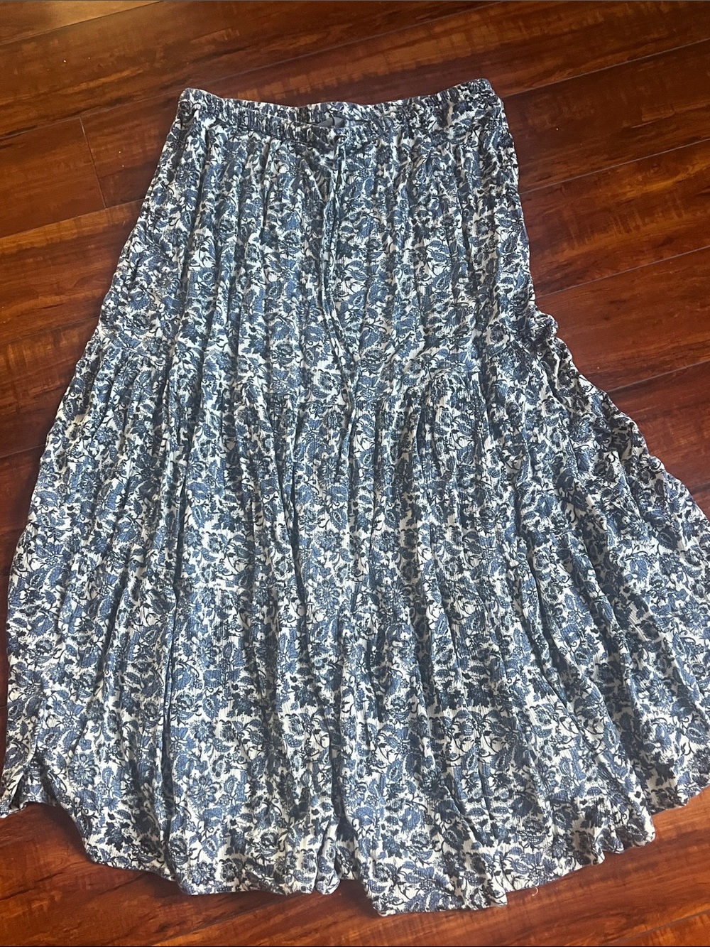 Maurices Navy and White Floral Tiered Maxi Skirt